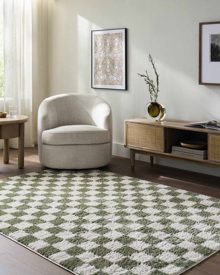 Canika Modern Geometrical Green And Beige Washable Rug - The Rug Decor