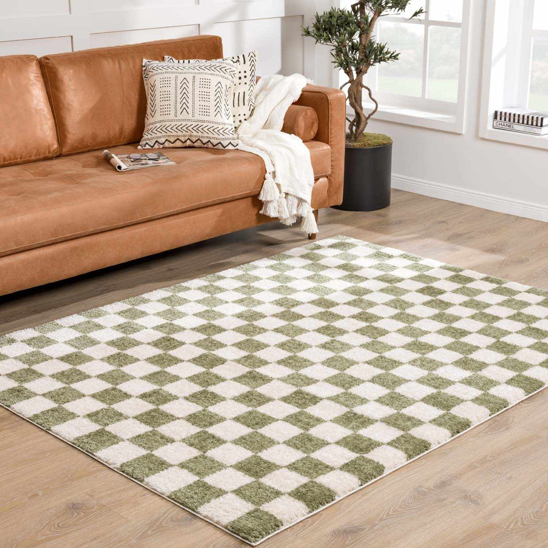 Canika Modern Geometrical Green And Beige Washable Rug - The Rug Decor