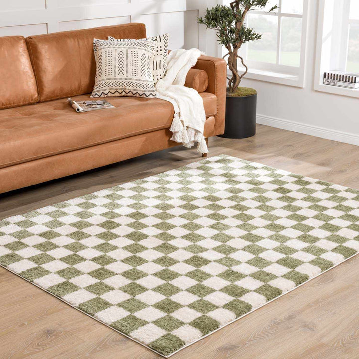 Canika Modern Geometrical Green And Beige Washable Rug - The Rug Decor