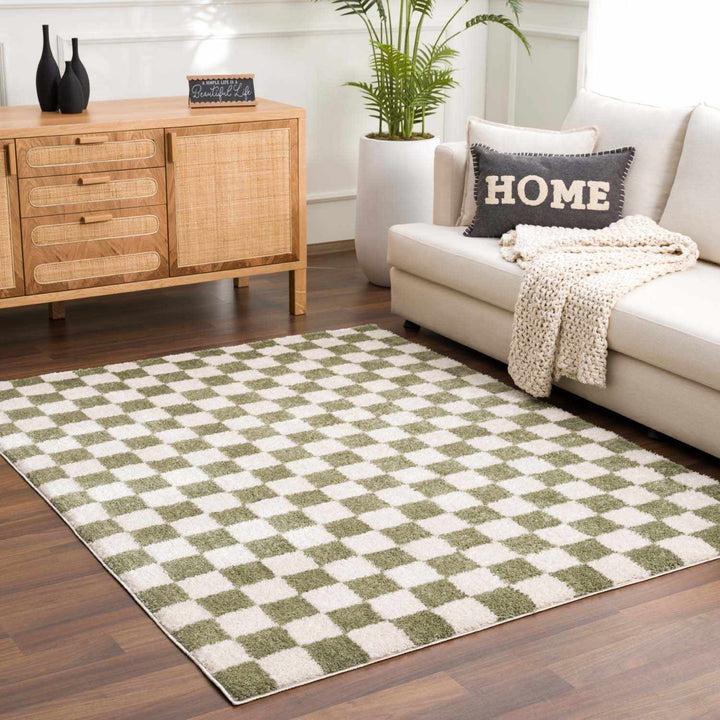 Canika Modern Geometrical Green And Beige Washable Rug - The Rug Decor