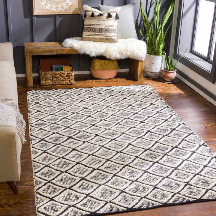 Canturay Ivory And Black Modern Geometrical Design Hand Woven Area Rug