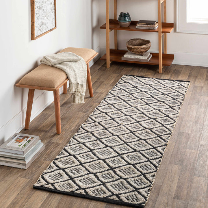 Canturay Ivory And Black Modern Geometrical Design Hand Woven Area Rug