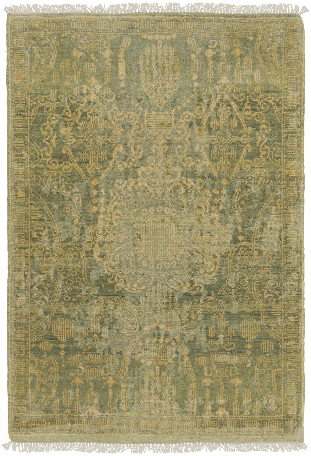 Caratunk Green Traditional Style Hand Knotted Wool Area Rug