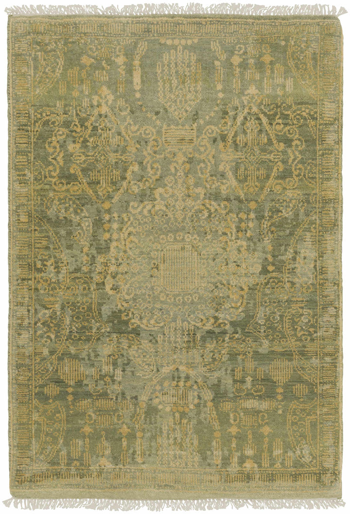 Caratunk Green Traditional Style Hand Knotted Wool Area Rug