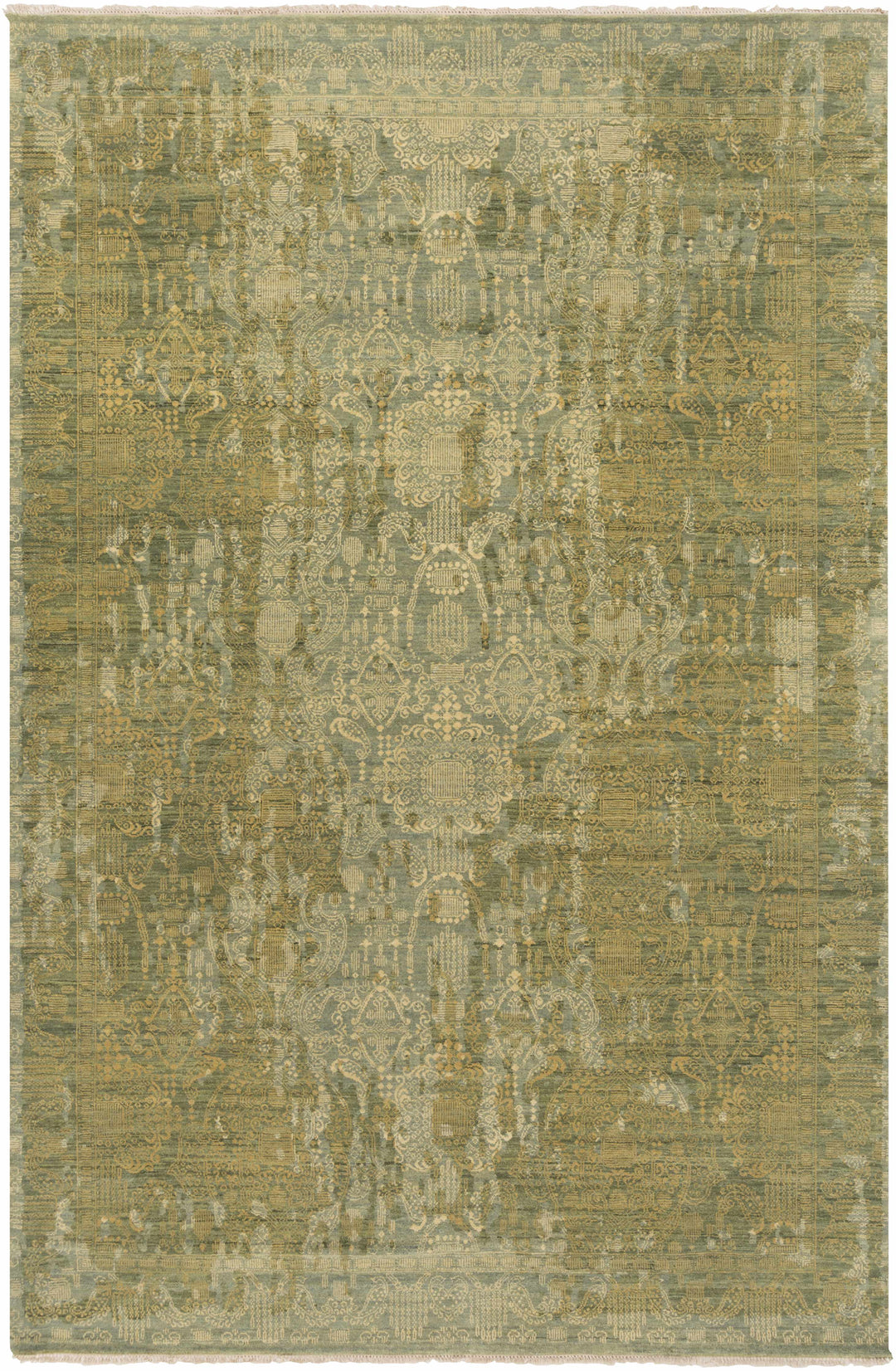 Caratunk Green Traditional Style Hand Knotted Wool Area Rug