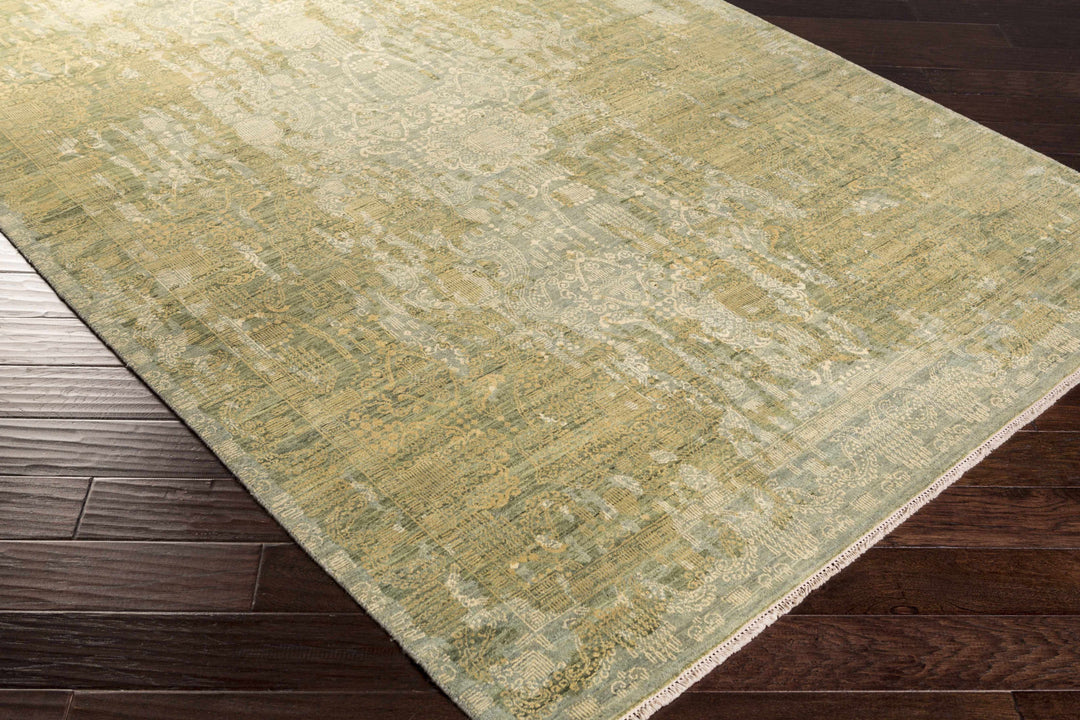 Caratunk Green Traditional Style Hand Knotted Wool Area Rug