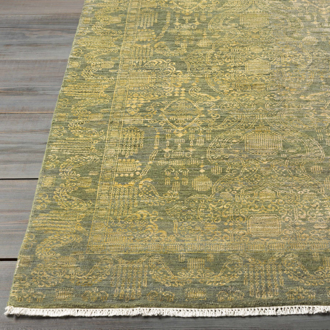Caratunk Green Traditional Style Hand Knotted Wool Area Rug