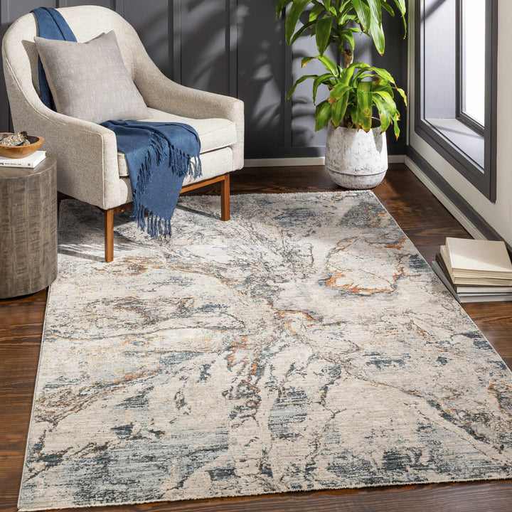 Cardup Ivory And Blue Modern Abstract Design Area Rug