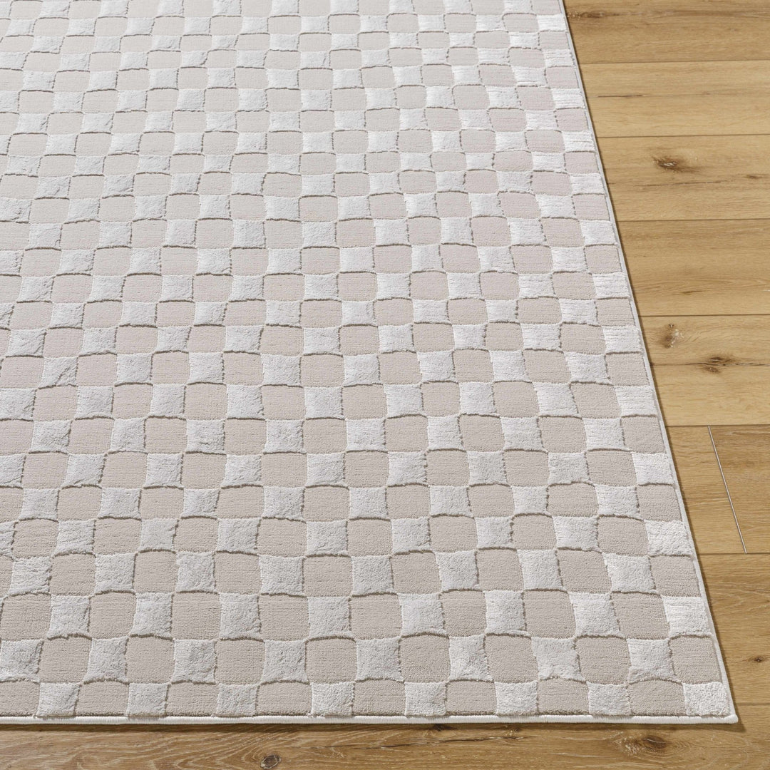 Carina Geometrical Ivory And Taupe Checkered Washable Rug - The Rug Decor