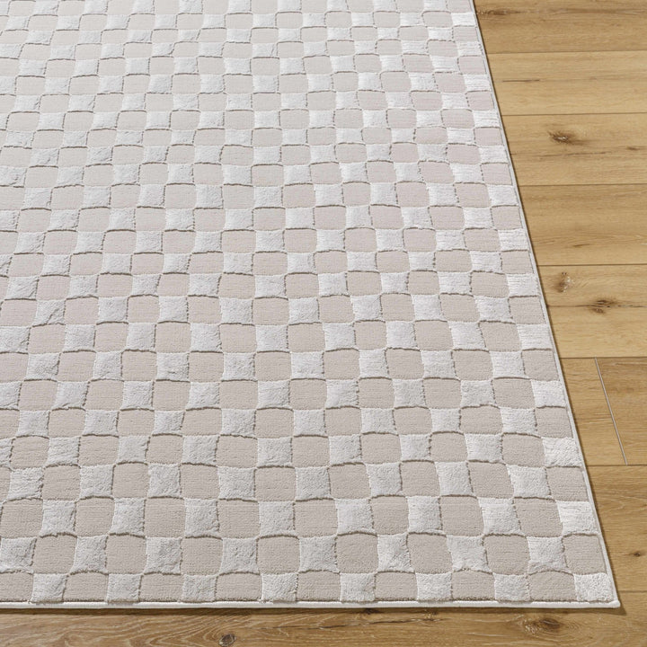 Carina Geometrical Ivory And Taupe Checkered Washable Rug - The Rug Decor