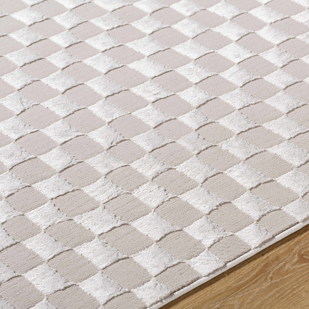 Carina Geometrical Ivory And Taupe Checkered Washable Rug - The Rug Decor