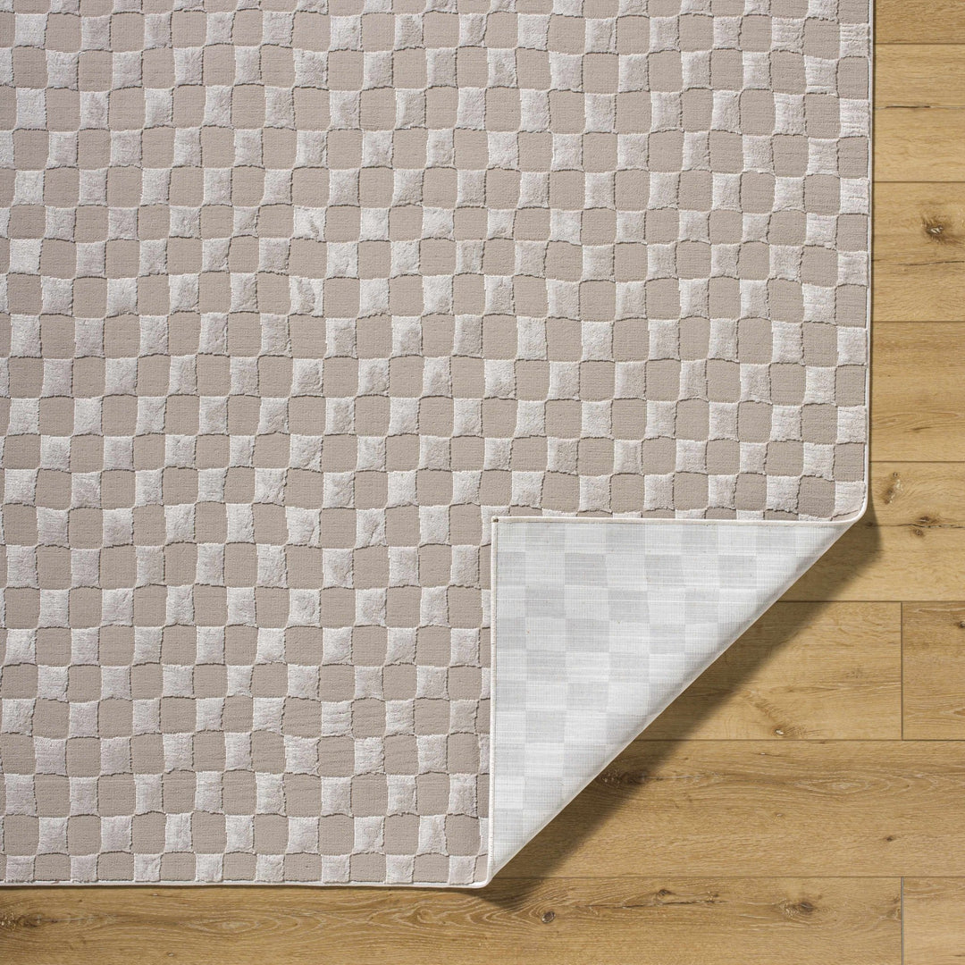 Carina Geometrical Ivory And Taupe Checkered Washable Rug - The Rug Decor