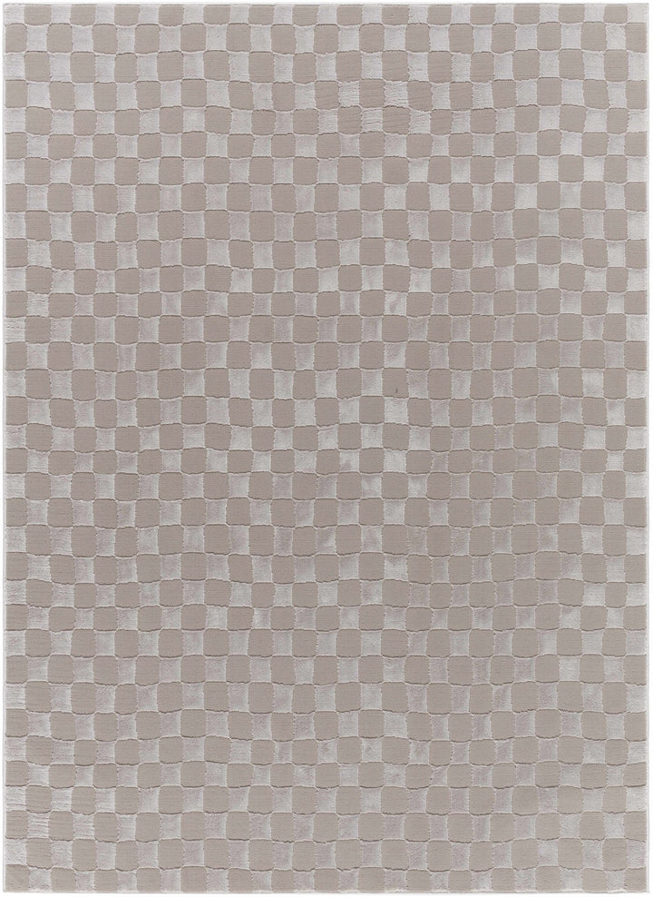 Carina Geometrical Ivory And Taupe Checkered Washable Rug - The Rug Decor