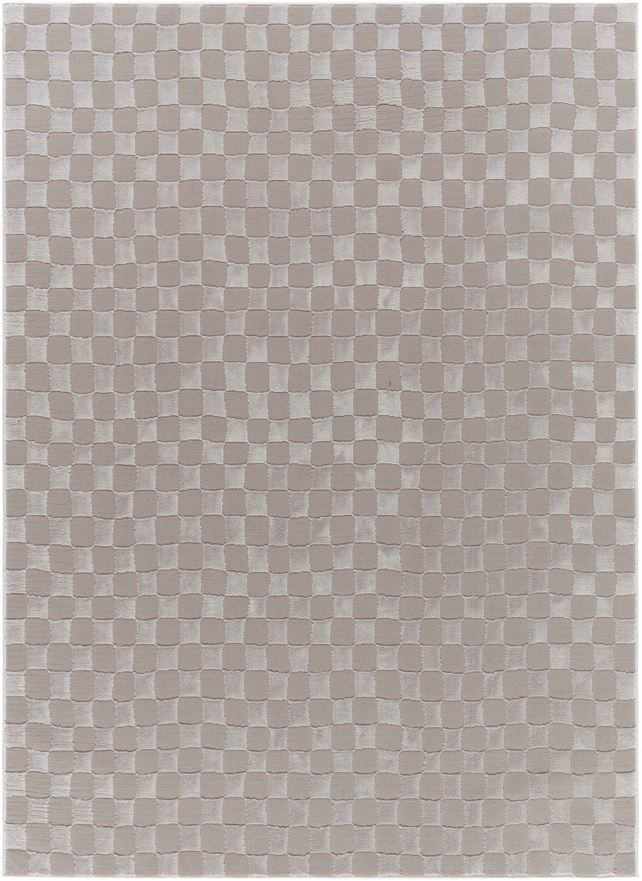 Carina Geometrical Ivory And Taupe Checkered Washable Rug - The Rug Decor