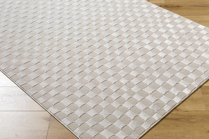 Carina Geometrical Ivory And Taupe Checkered Washable Rug - The Rug Decor
