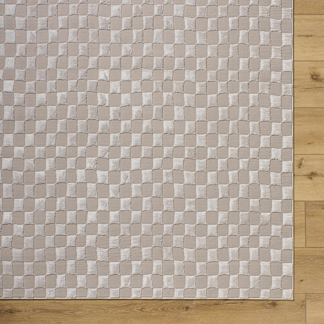 Carina Geometrical Ivory And Taupe Checkered Washable Rug - The Rug Decor