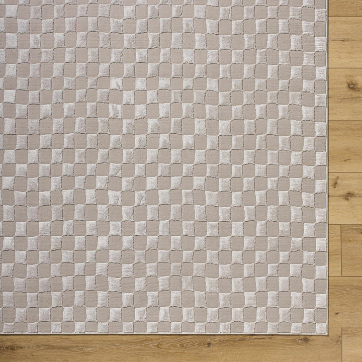Carina Geometrical Ivory And Taupe Checkered Washable Rug - The Rug Decor