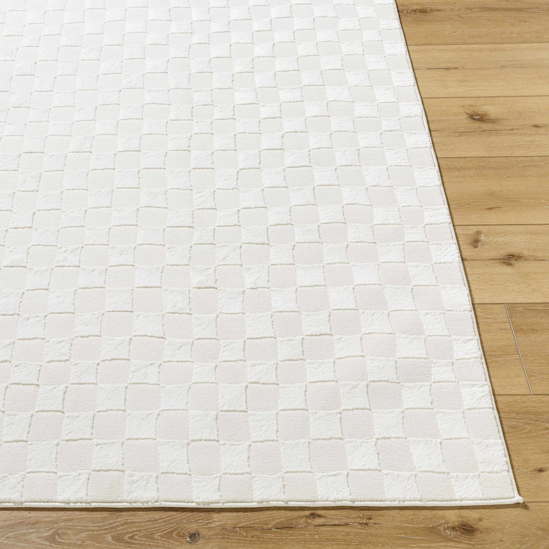 Carina Geometrical Ivory And White Checkered Washable Rug - The Rug Decor