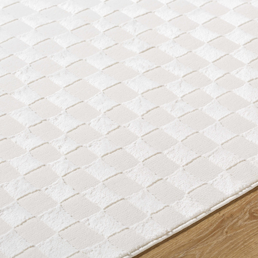 Carina Geometrical Ivory And White Checkered Washable Rug - The Rug Decor