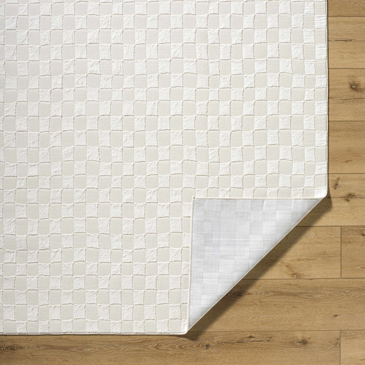 Carina Geometrical Ivory And White Checkered Washable Rug - The Rug Decor