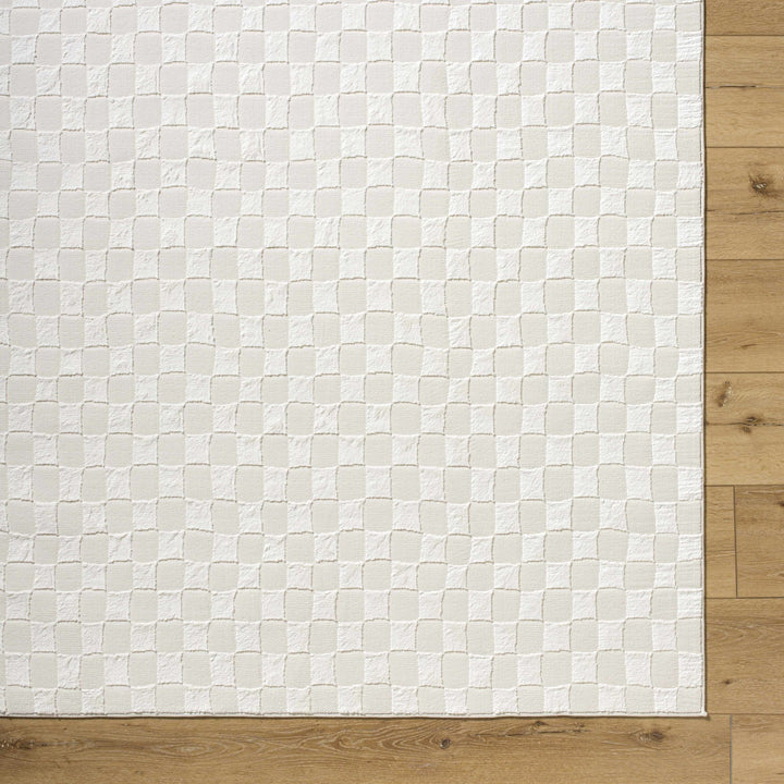 Carina Geometrical Ivory And White Checkered Washable Rug - The Rug Decor