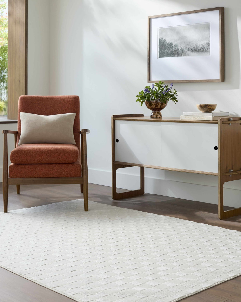 Carina Geometrical Ivory And White Checkered Washable Rug - The Rug Decor