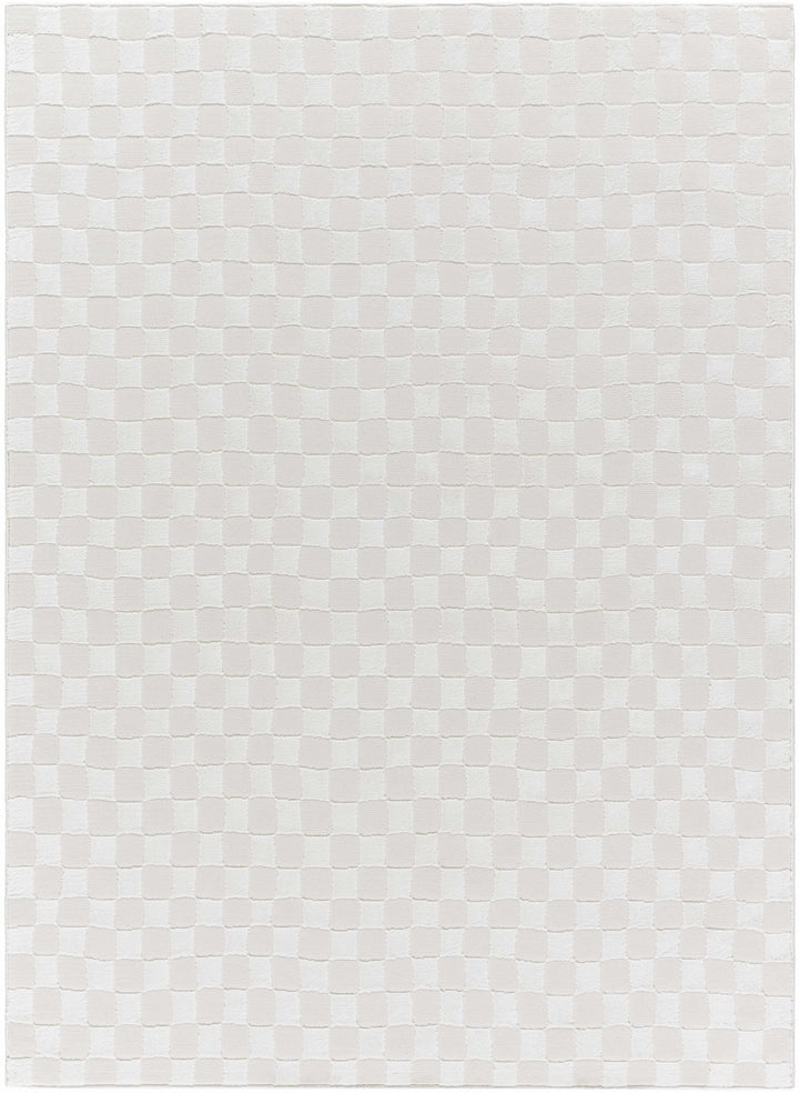 Carina Geometrical Ivory And White Checkered Washable Rug - The Rug Decor