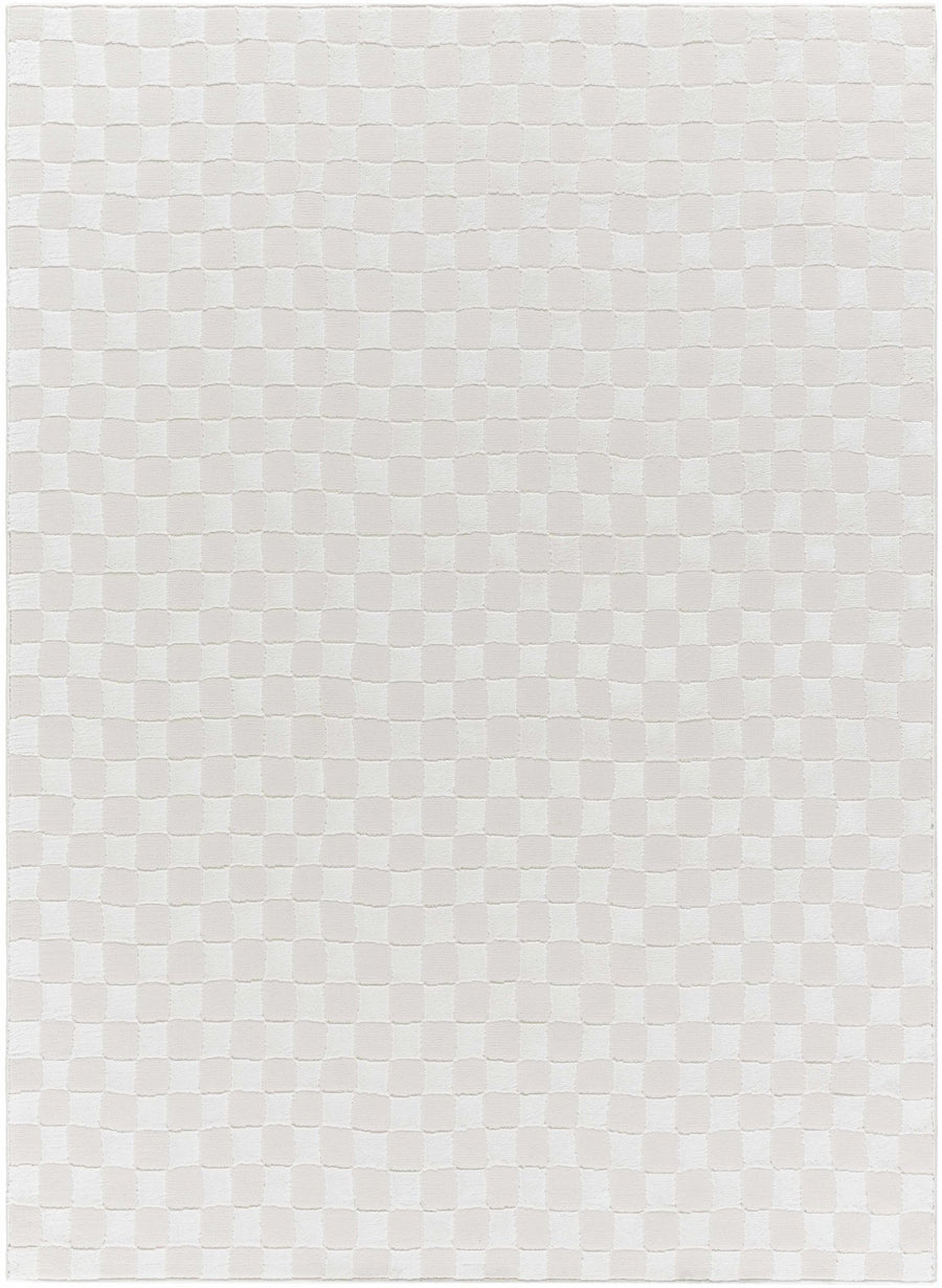 Carina Geometrical Ivory And White Checkered Washable Rug - The Rug Decor