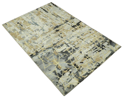 Carved Texture Abstract Ivory, Gray, Camel, Charcoal and Gold Hand Knotted 5x8 wool Rug - The Rug Decor