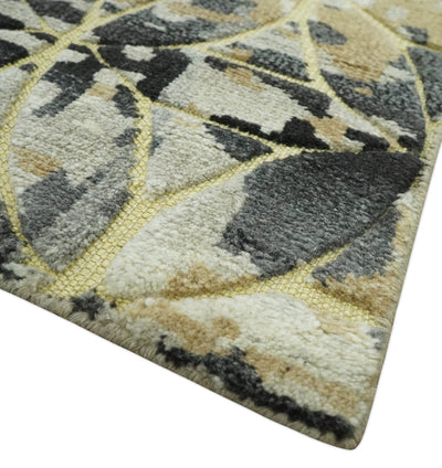 Carved Texture Abstract Ivory, Gray, Camel, Charcoal and Gold Hand Knotted 5x8 wool Rug - The Rug Decor