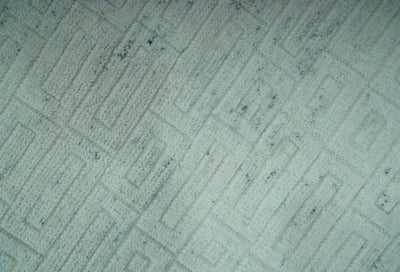 Carved Texture Modern Geometrical Bricks Design Ivory and Light Blue Hand Knotted 5x8 wool Area Rug - The Rug Decor