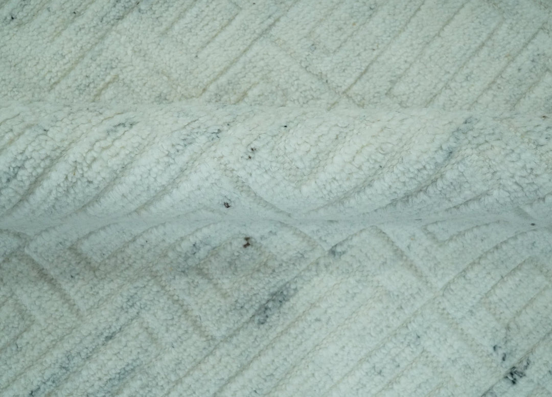 Carved Texture Modern Geometrical Bricks Design Ivory and Light Blue Hand Knotted 5x8 wool Area Rug - The Rug Decor