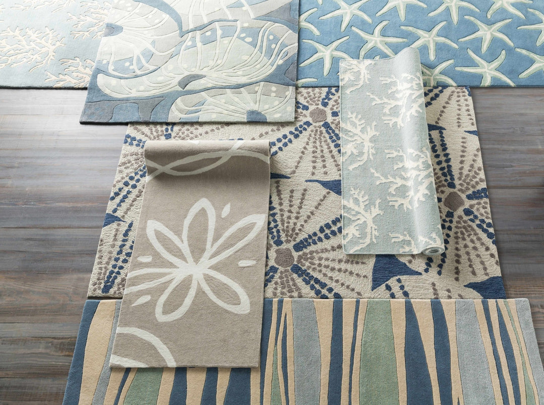 Carversville Ice Blue Botanical Design Hand Woven Wool Rug - The Rug Decor