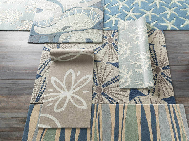 Carversville Ice Blue Botanical Design Hand Woven Wool Rug - The Rug Decor