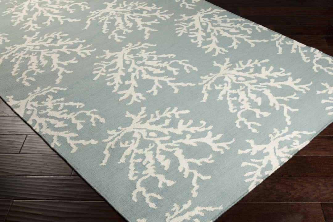 Carversville Ice Blue Botanical Design Hand Woven Wool Rug - The Rug Decor