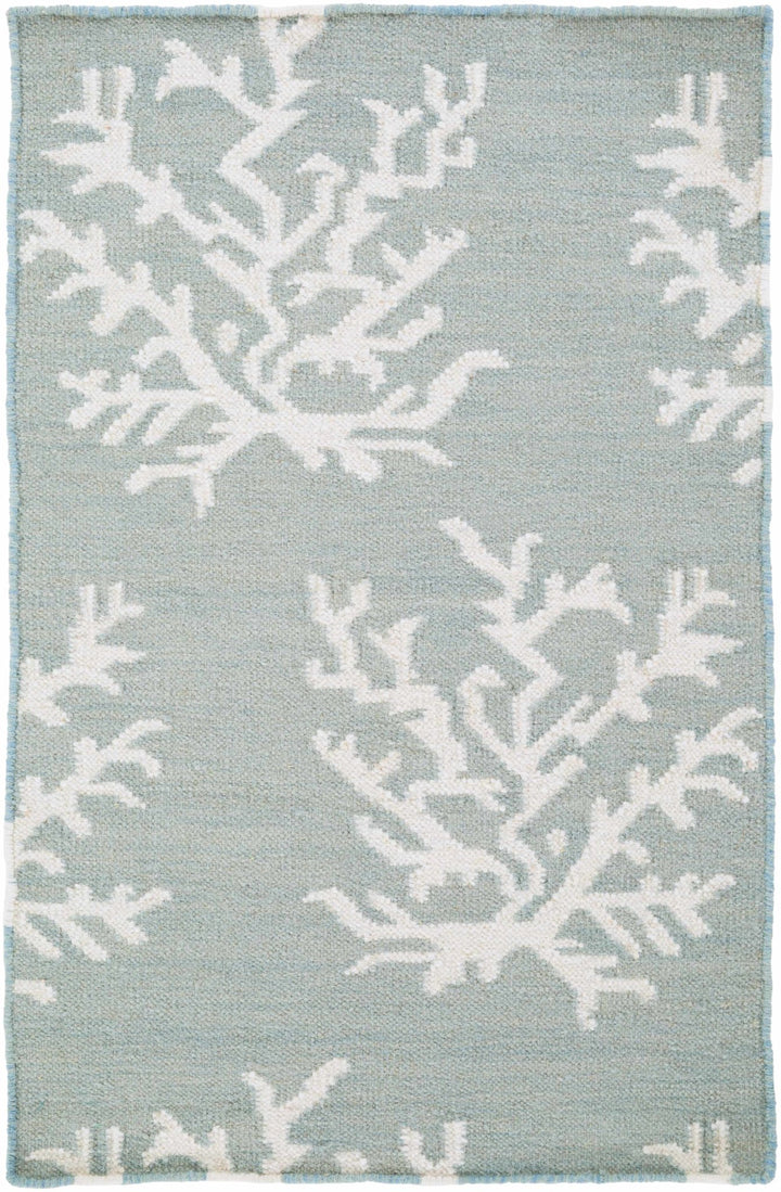 Carversville Ice Blue Botanical Design Hand Woven Wool Rug - The Rug Decor