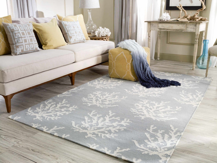 Carversville Ice Blue Botanical Design Hand Woven Wool Rug - The Rug Decor