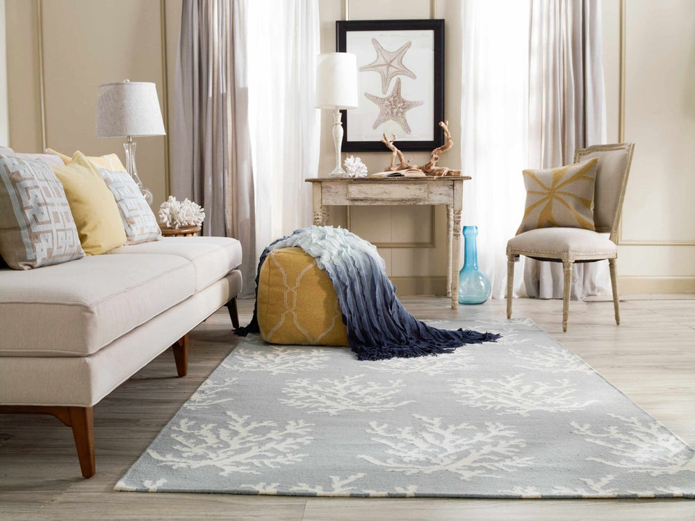 Carversville Ice Blue Botanical Design Hand Woven Wool Rug - The Rug Decor