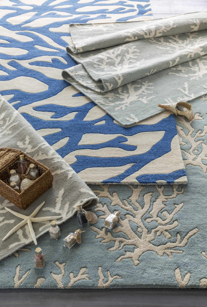 Carversville Ice Blue Botanical Design Hand Woven Wool Rug - The Rug Decor