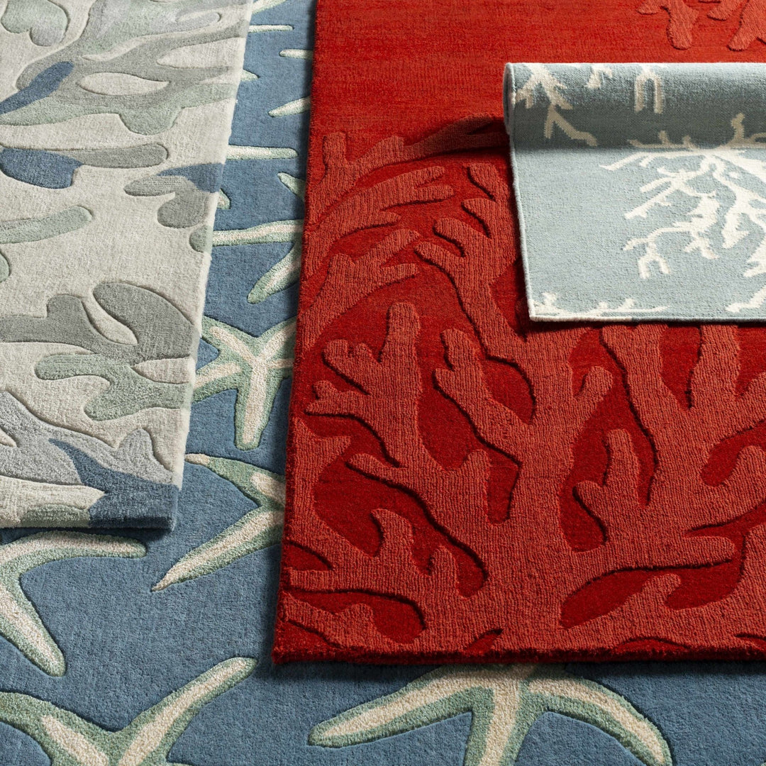 Carversville Ice Blue Botanical Design Hand Woven Wool Rug - The Rug Decor