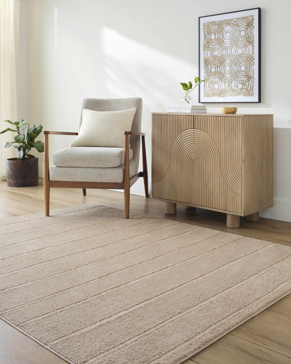 Cascade Modern Stripes Beige Area Rug - The Rug Decor