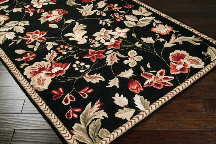 Casselton Traditional Floral Design Black Area Rug