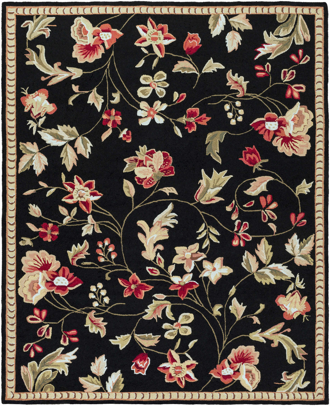 Casselton Traditional Floral Design Black Area Rug
