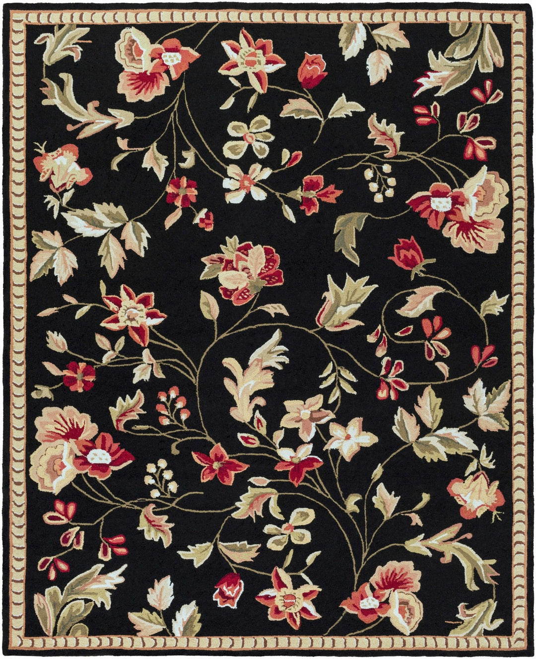 Casselton Traditional Floral Design Black Area Rug - The Rug Decor