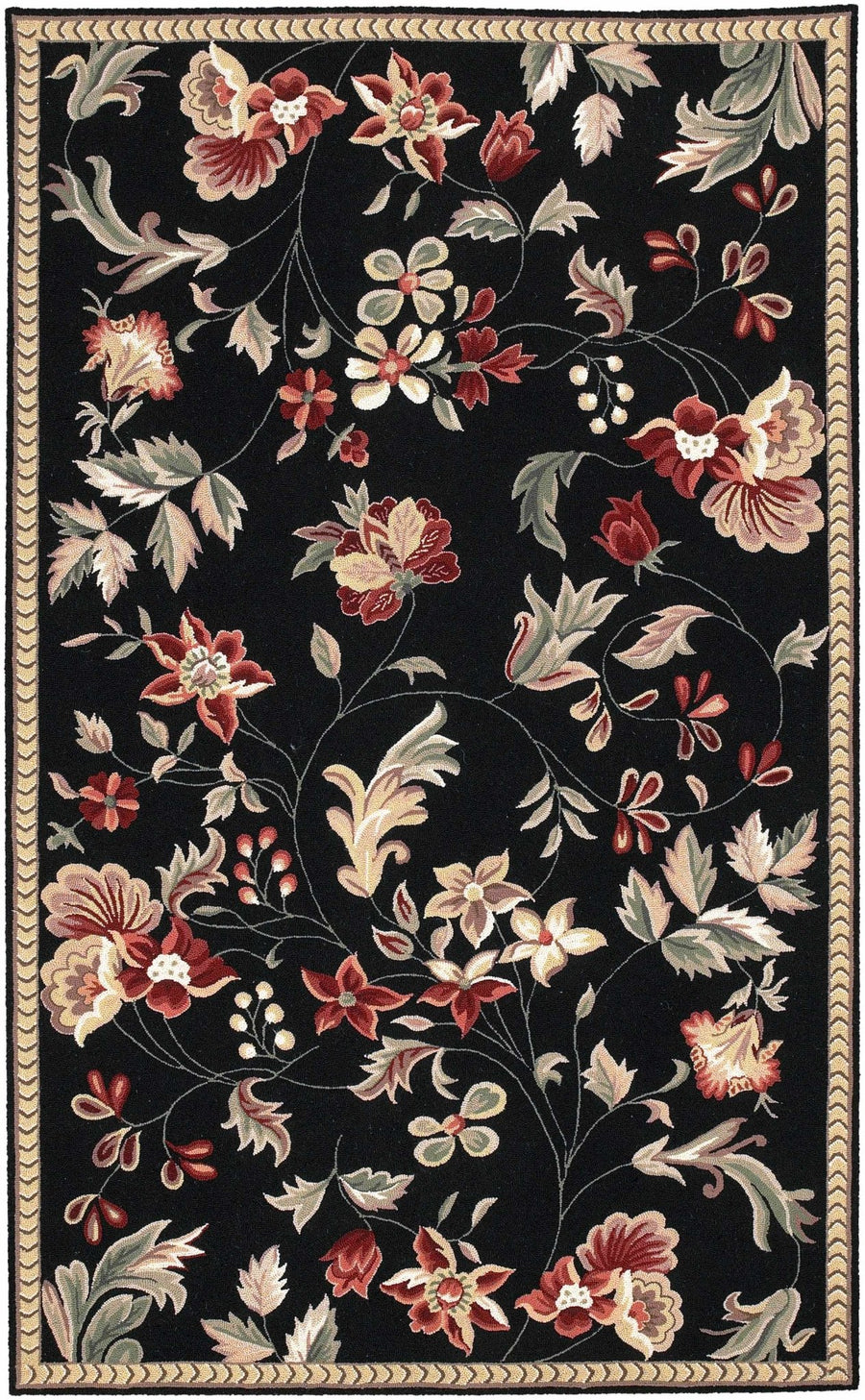 Casselton Traditional Floral Design Black Area Rug - The Rug Decor