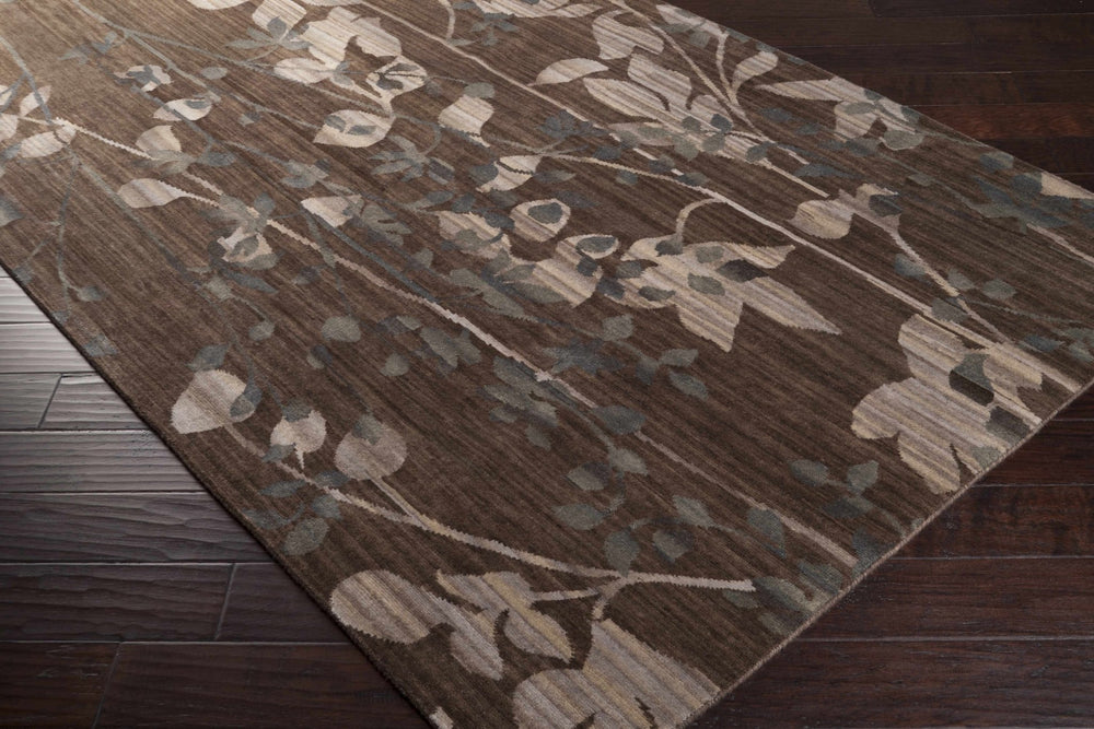 Castella Botanical Floral Pattern Beige And Brown Wool Rug - The Rug Decor