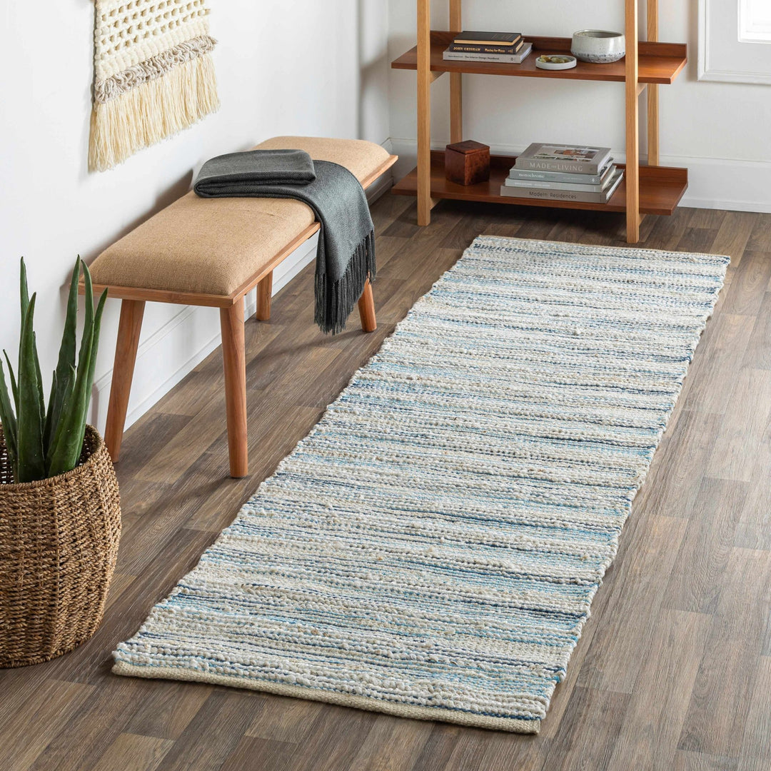 Castillejos Modern Abstract Ivory And Blue Hand Woven Area Rug - The Rug Decor