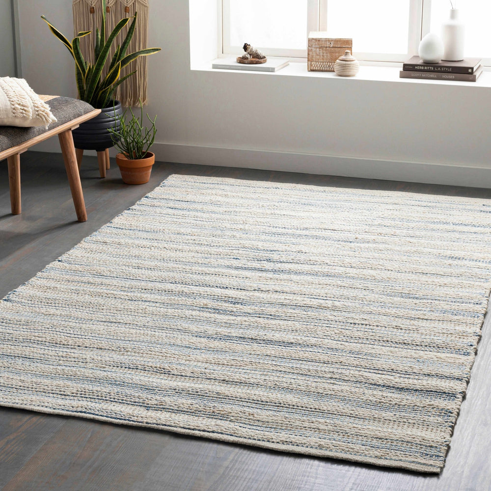 Castillejos Modern Abstract Ivory And Blue Hand Woven Area Rug - The Rug Decor