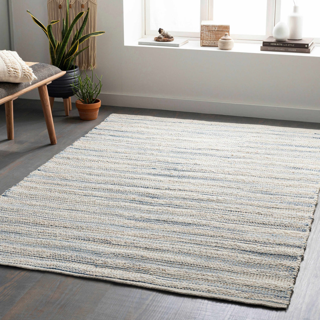 Castillejos Modern Abstract Ivory And Blue Hand Woven Area Rug - The Rug Decor