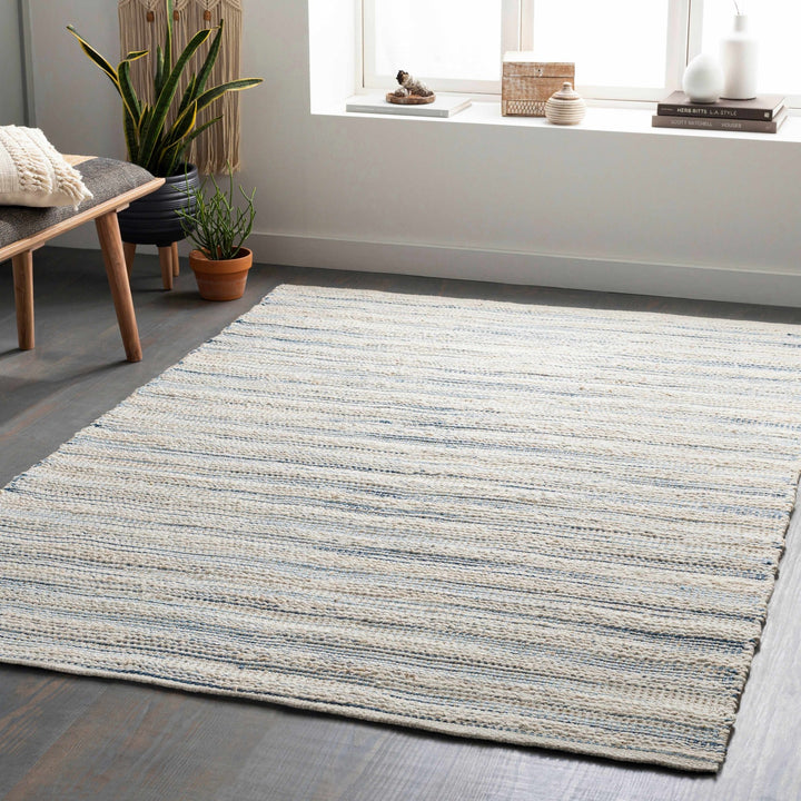 Castillejos Modern Abstract Ivory And Blue Hand Woven Area Rug - The Rug Decor